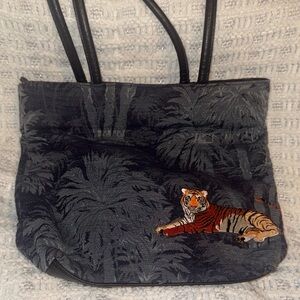 Embroidered Tiger Blue/Gray/Black Tote Bag